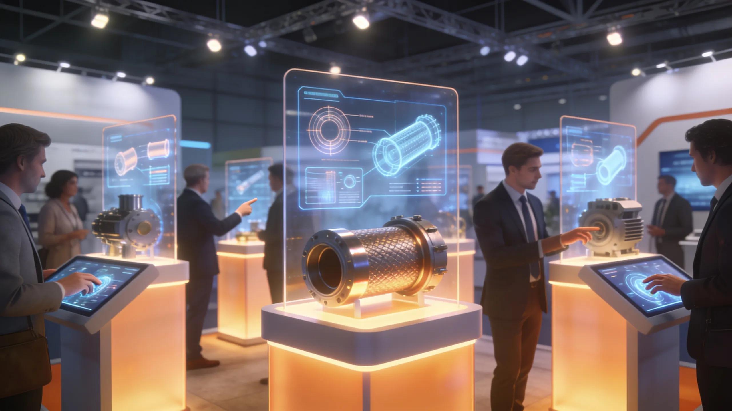 Interactive 3D visualization of industrial products engaging attendees at a trade show