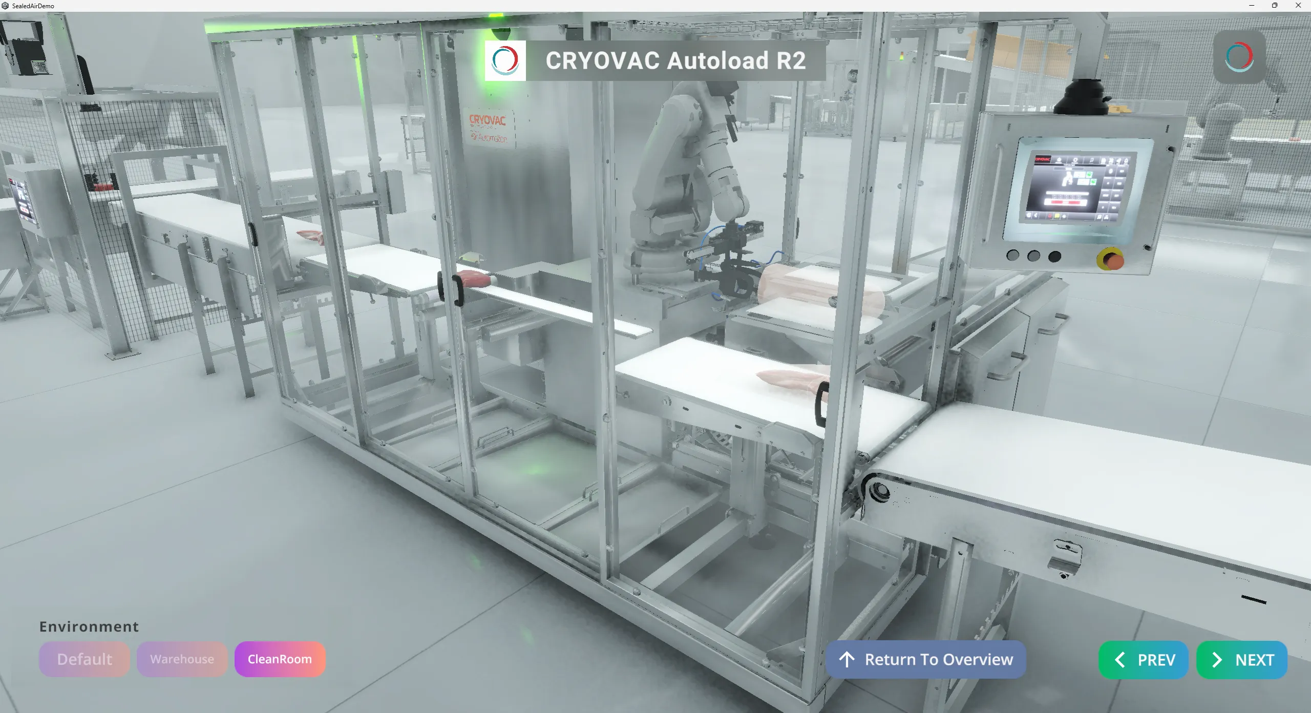 Automated industrial workspace featuring a robotic arm and conveyor system.