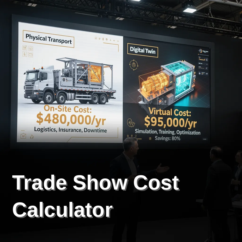 Interactive 3D visualizations at a trade show showcasing virtual booth setups and engaged attendees